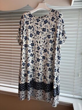 J Jill White and Navy Floral Knit Dress 3X
